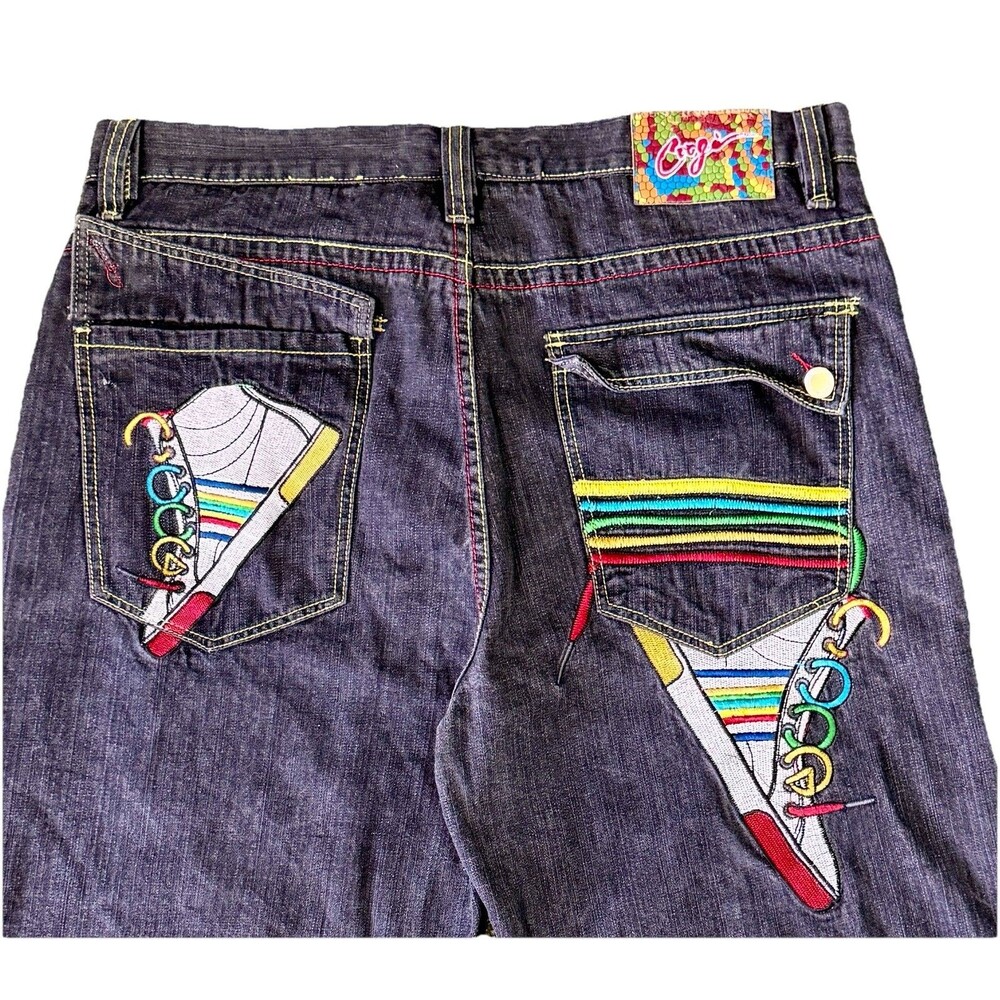 COOGI Authentic Australian Embroidered Sneaker Design Black Jeans Sz 40X34 *FLAW